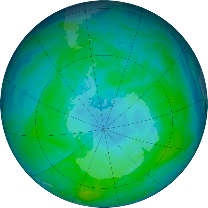 Antarctic ozone map for 20 January 1991
